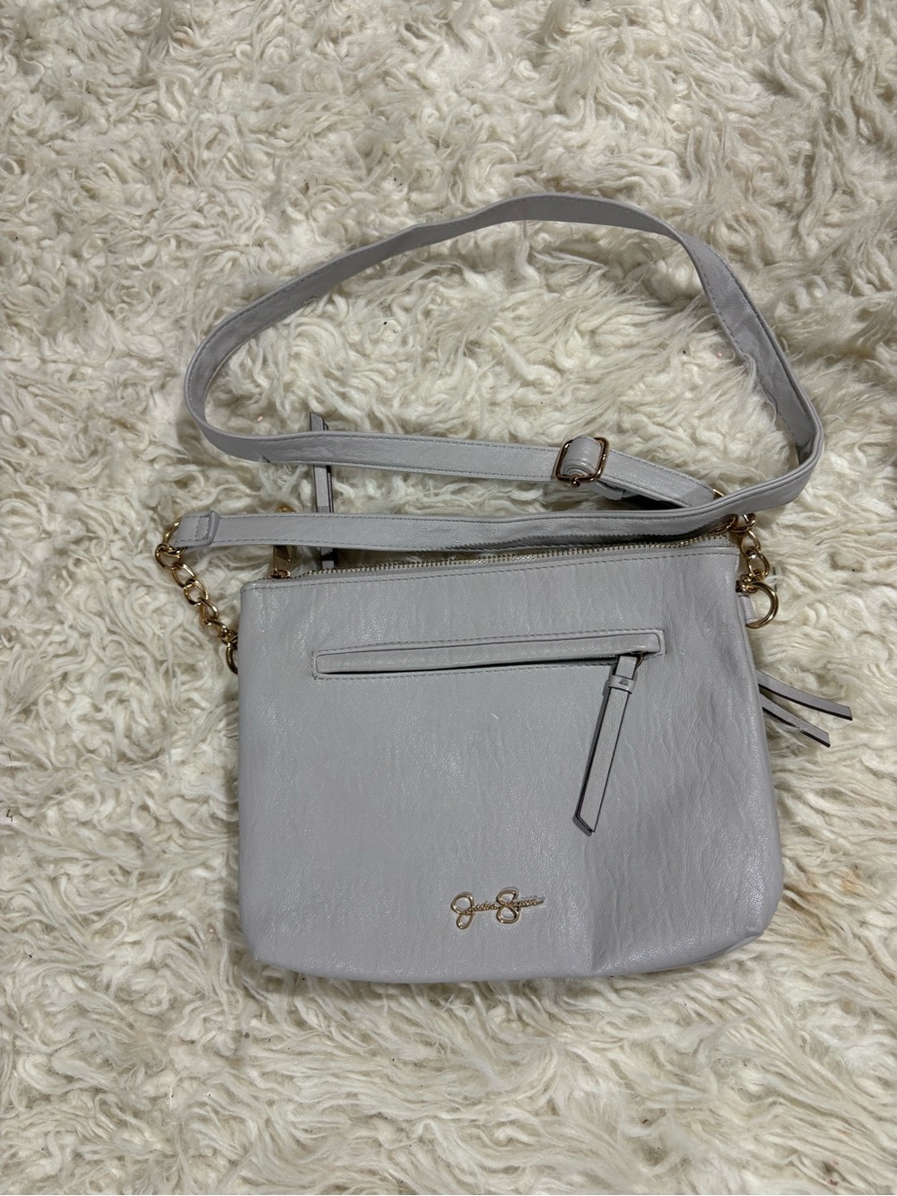 Jessica Simpson Light Gray Crossbody Bag with Gold Hardware